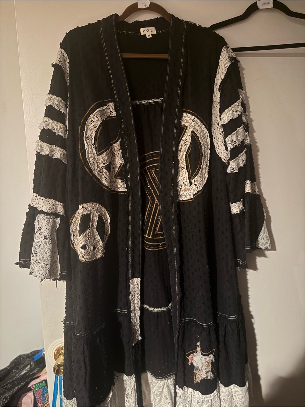 POL Denim Duster with White and gold Peace Applique - Picture 2 of 2